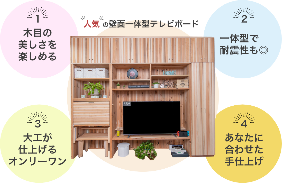 人気の壁面一体型テレビボード
